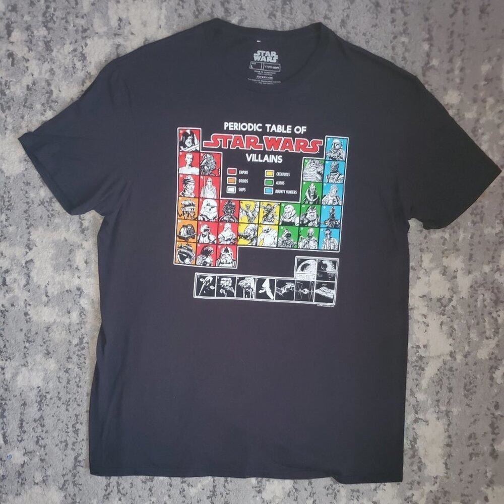 Star Wars Periodic Table Of Villains Black Graphic T-Shirt Size L